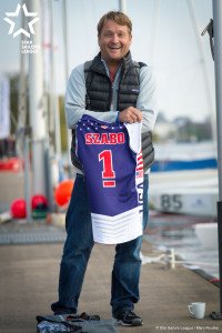 George Szabo proudly showing his new t-shirt Number One